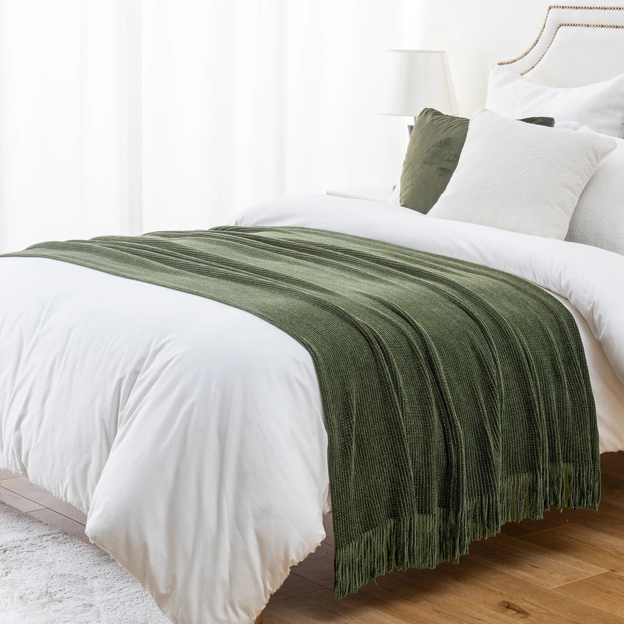 Chenille Knit Plaid Throw Blanket