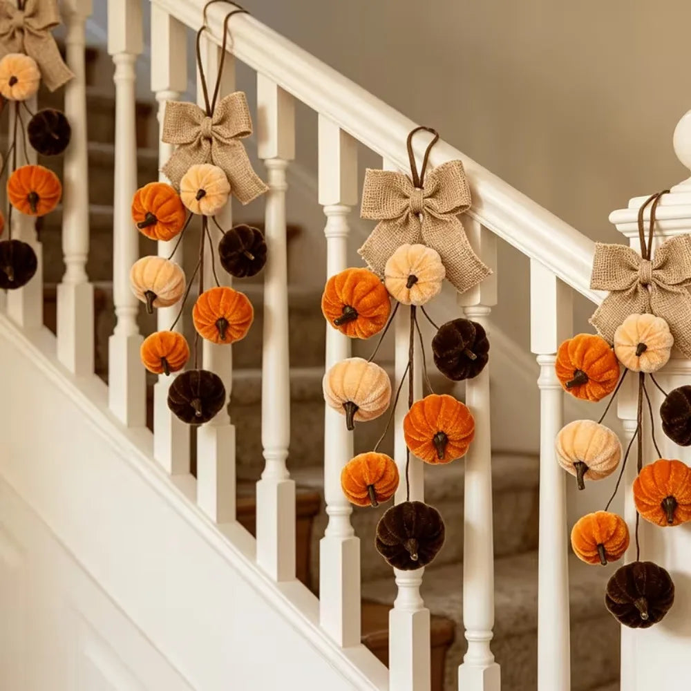 Velvet Pumpkin Hanging Ornament with Burlap Bow