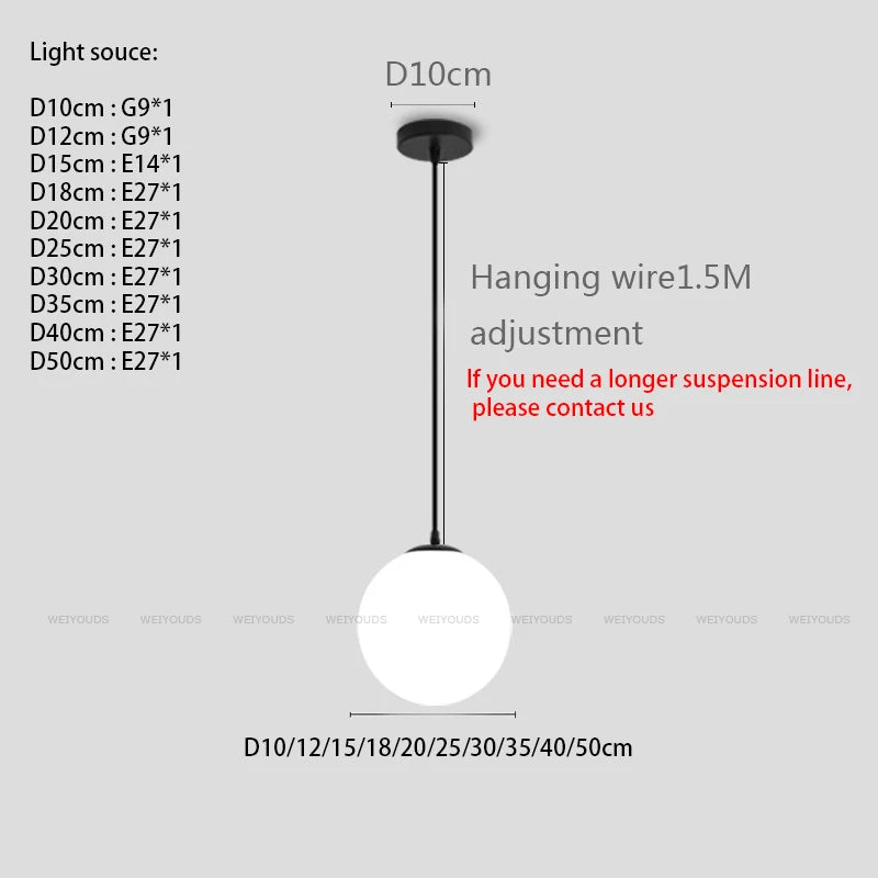 White Glass Ball Pendant Light