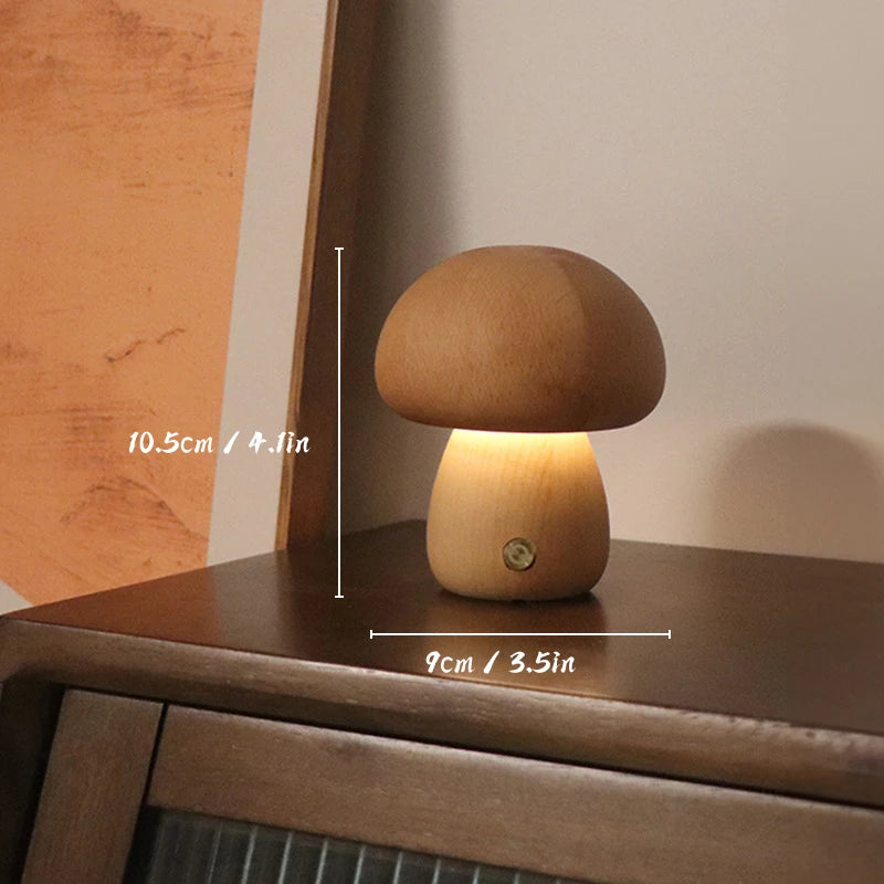Wooden Mushroom Touch Night Light