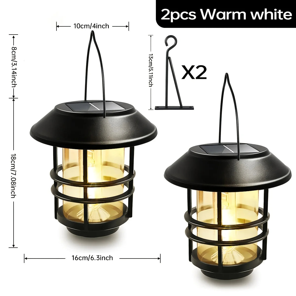 1pcs Solar Hanging Lantern Outdoor Flickering Flames Waterproof Heavy