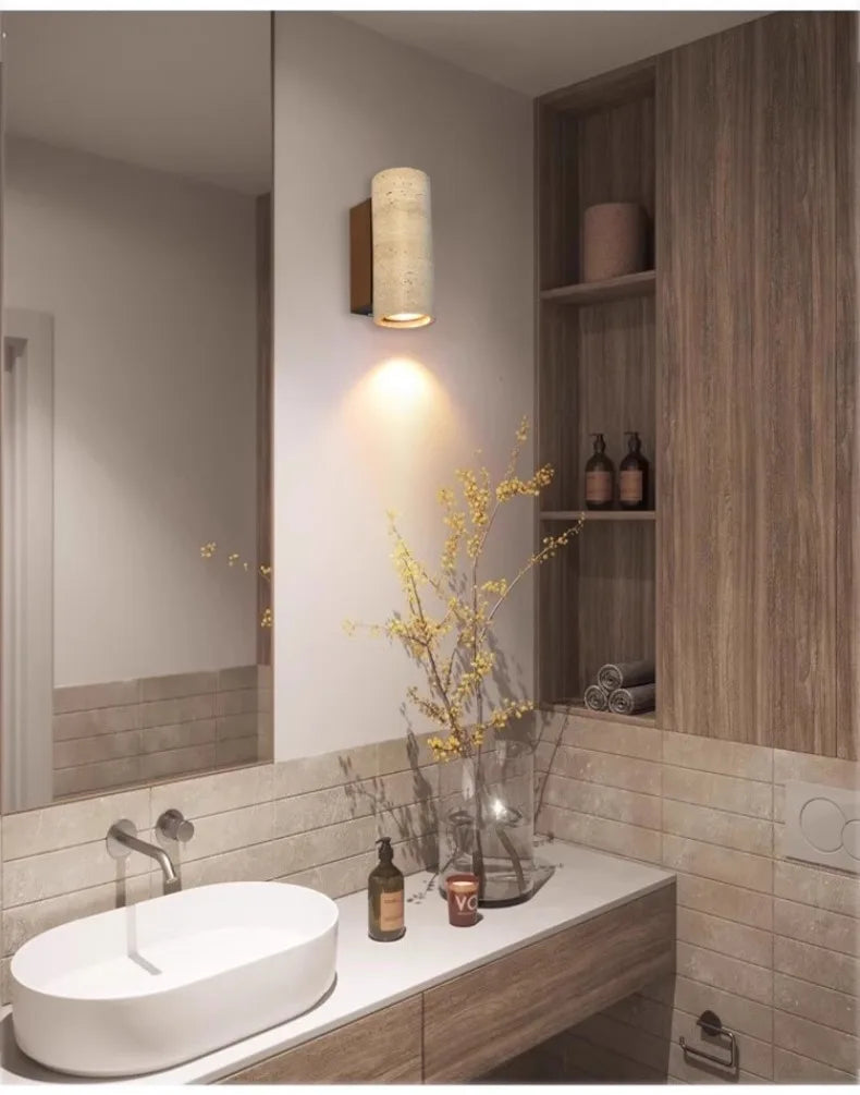 Indoor Stone Wall Lamp Travertine Sconce Light Hardwired With E27 Bulb for Bedroom Living Room