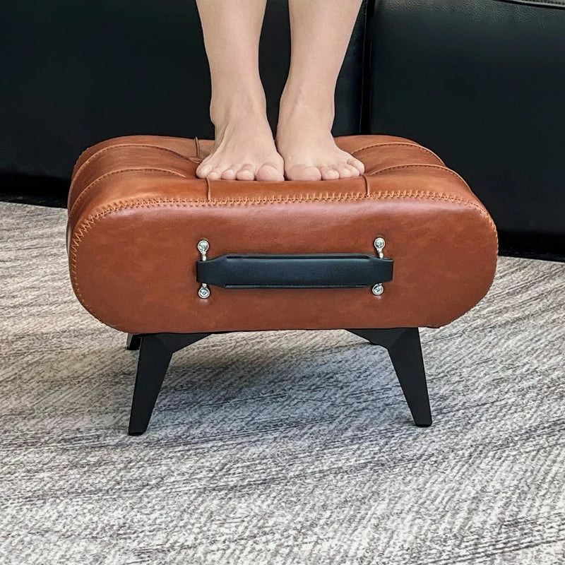 Oil and Wax Leather Low Stool Footrest