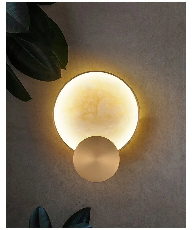 Round Marble and Copper Wall Lamp