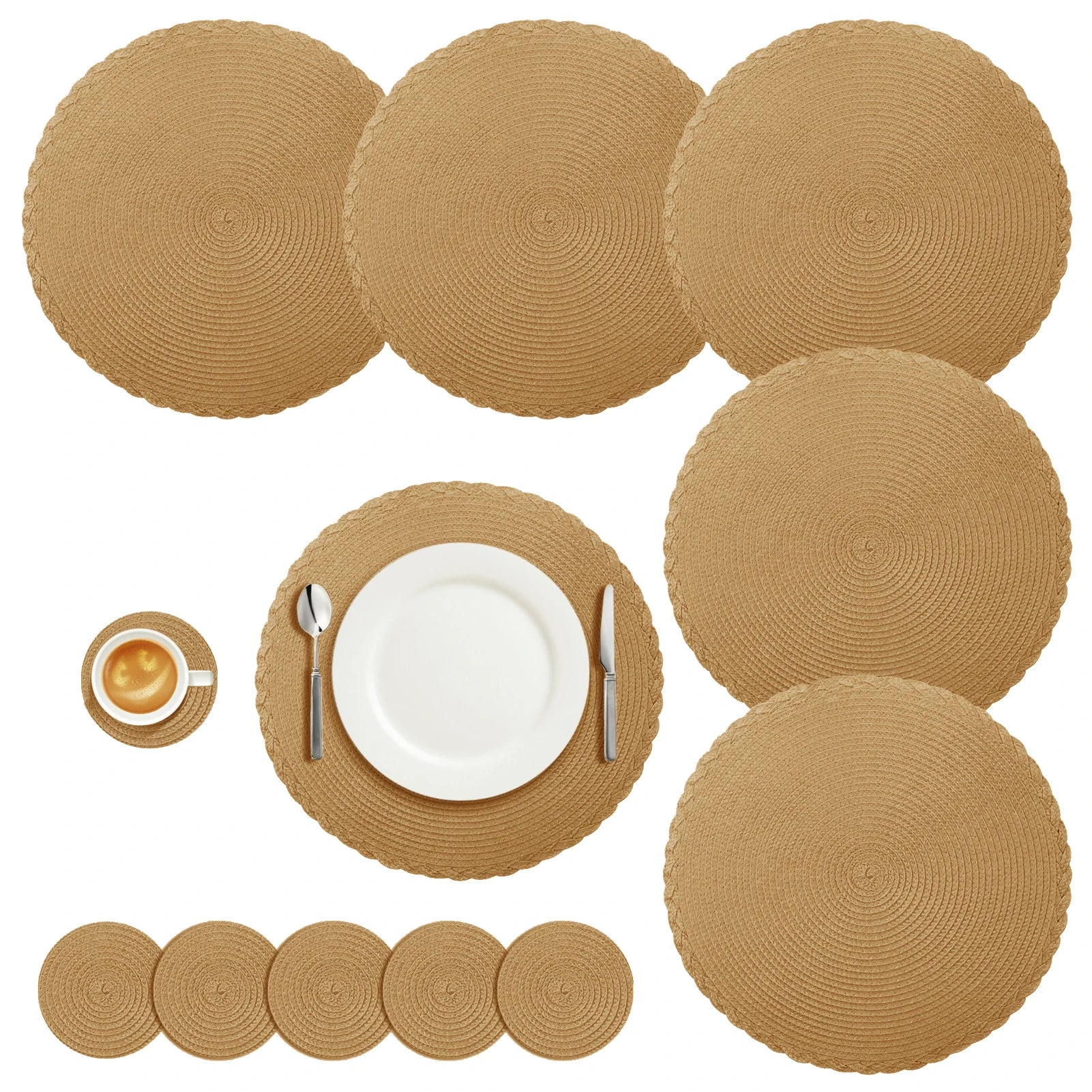 Braided Round Placemat and Coaster Set