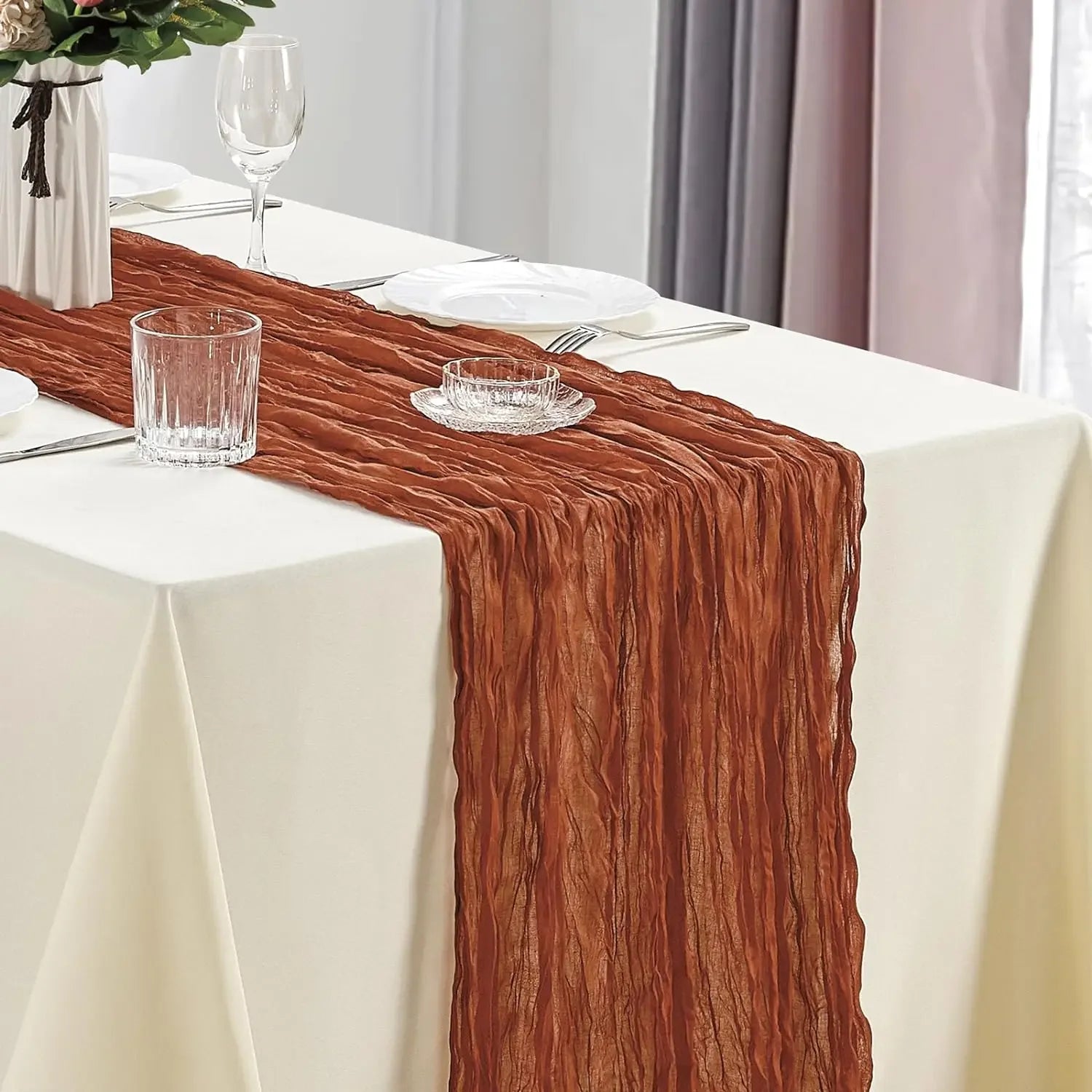 CheeseCloth Table Runner, 40x270cm Boho Gauze Fabric Rustic Sheer
