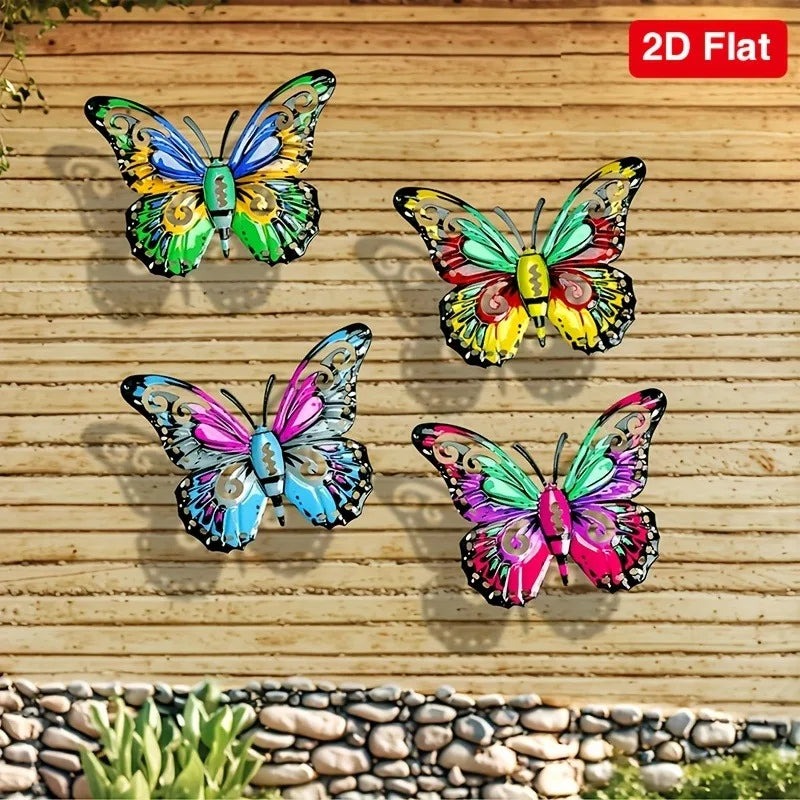 set 2D Metal Butterfly Wall Art Decor for Garden