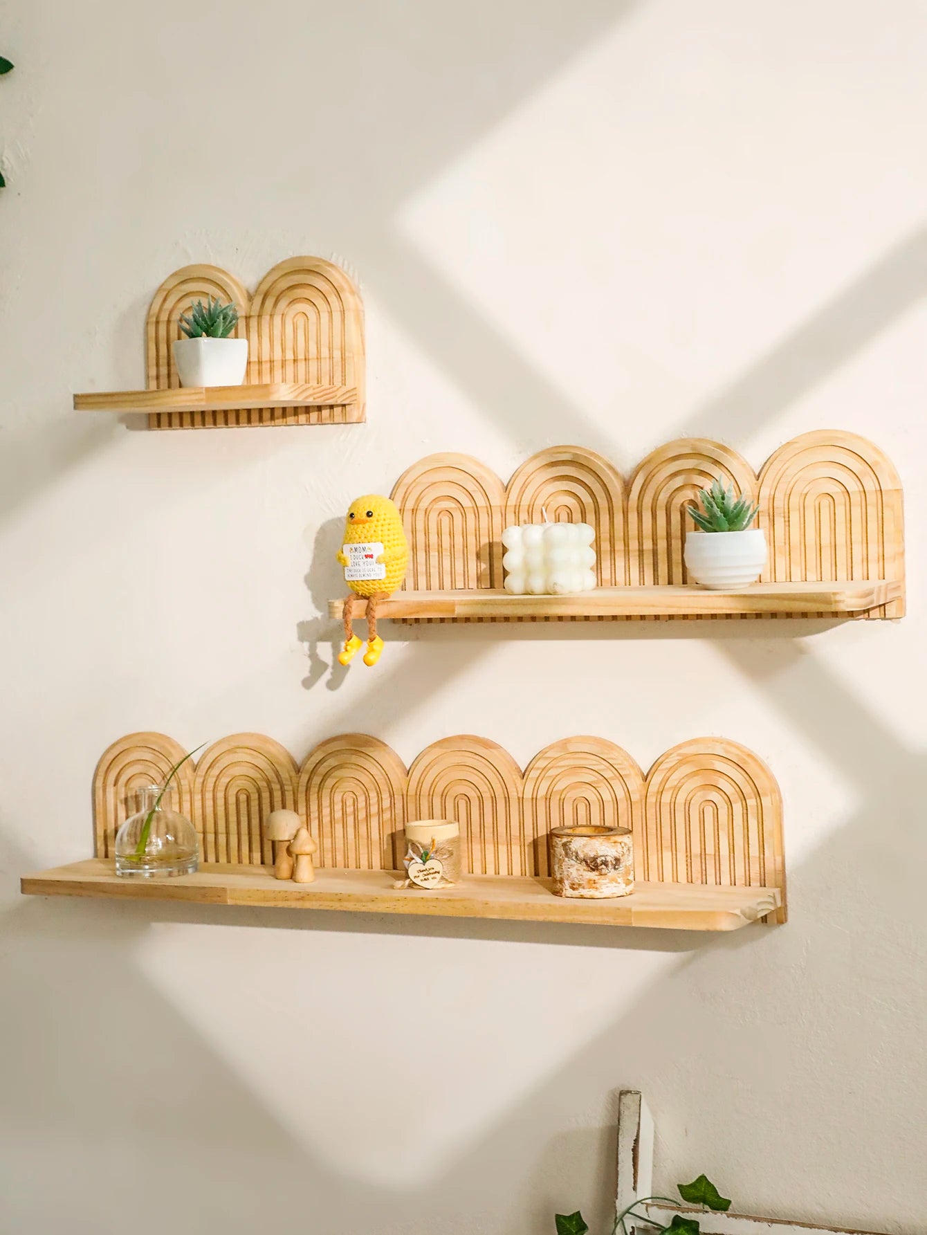 Boho Geometric Wooden Wall Shelf