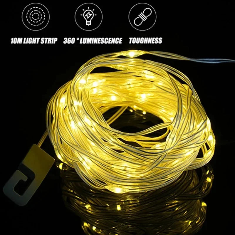 Solar Lights Outdoor Camping Light 10meter String Light Outdoor Tent Light RGB Atmosphere Light LED Flashlight with Hook 