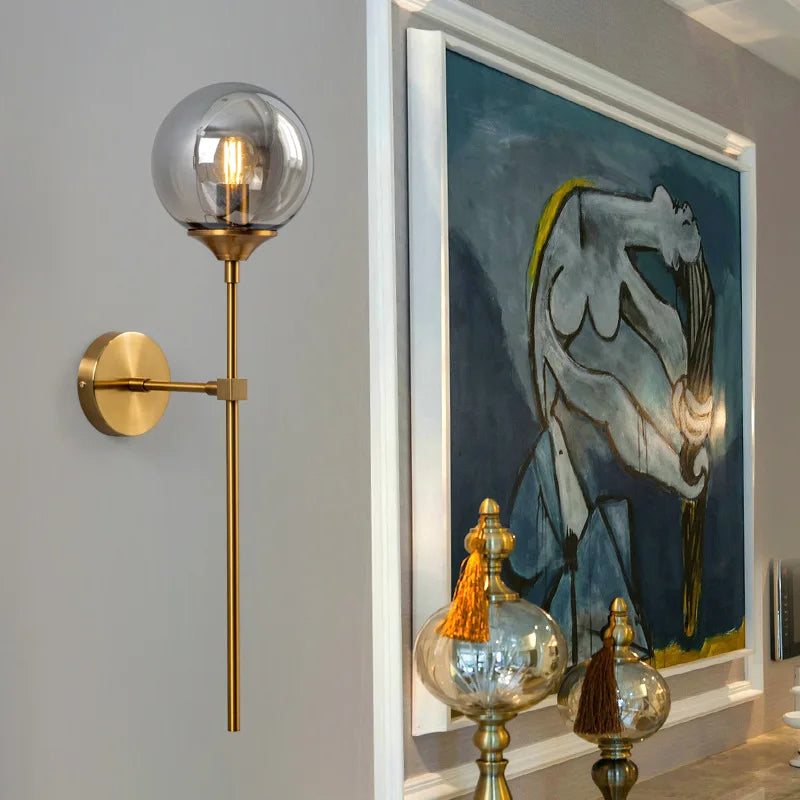 Glass Ball Wall Sconce with Brass Arm