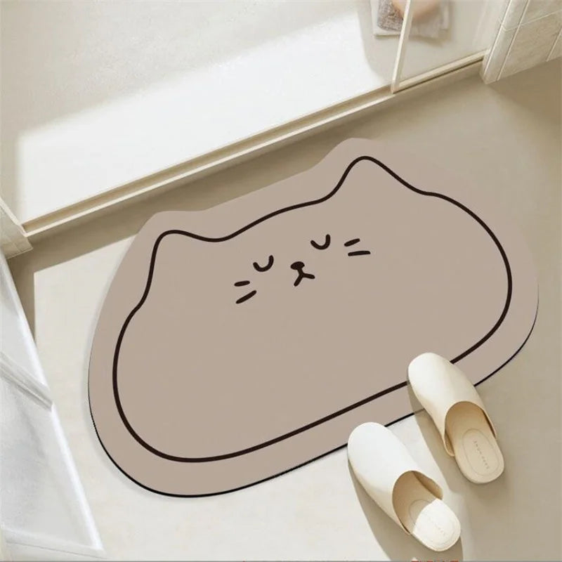 Cartoon Cat Head Thick Soft Bathroom Mat Multi-Color Diatomaceous Earth