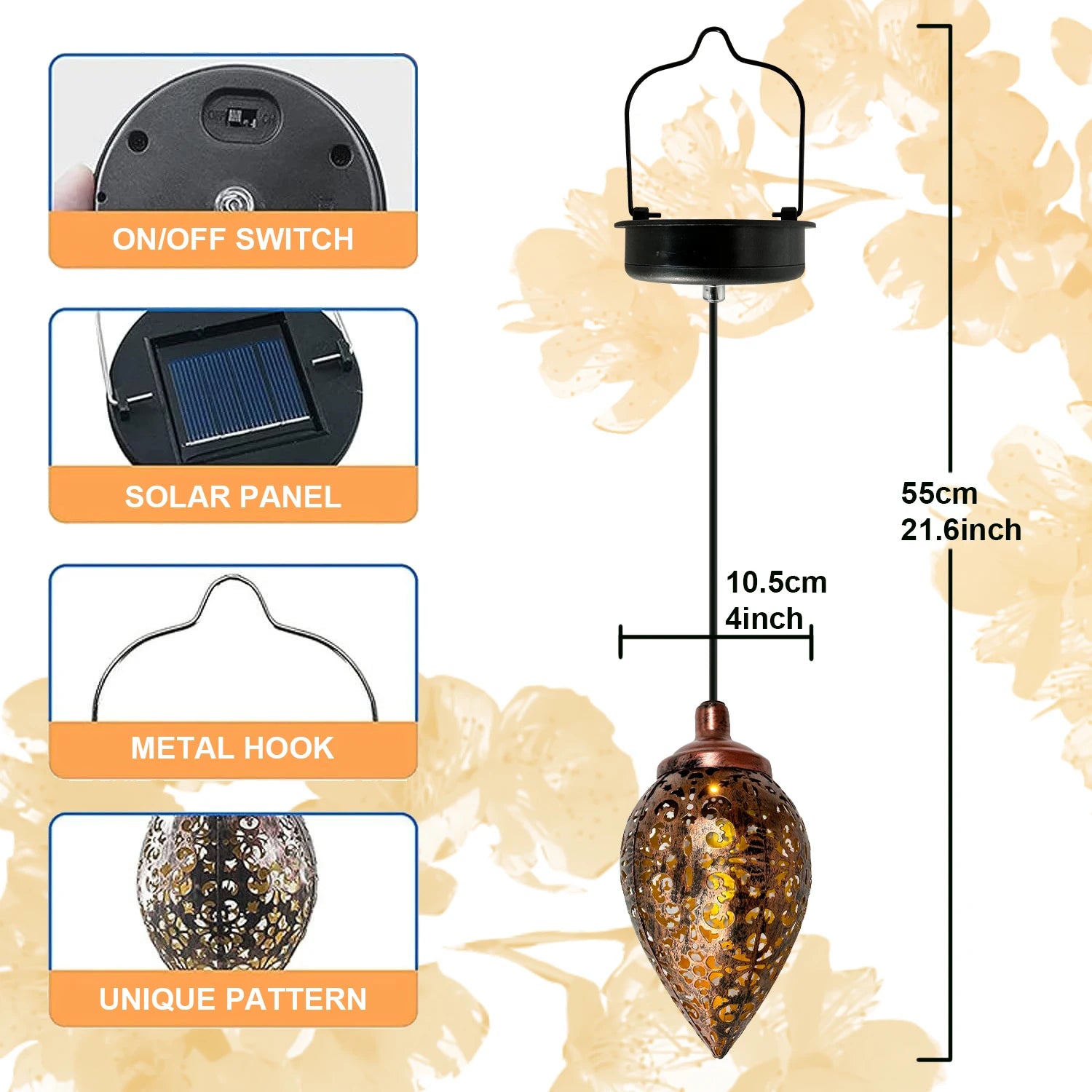 1PC Iron Solar Lantern Outdoor, Solar-Powered Garden Light