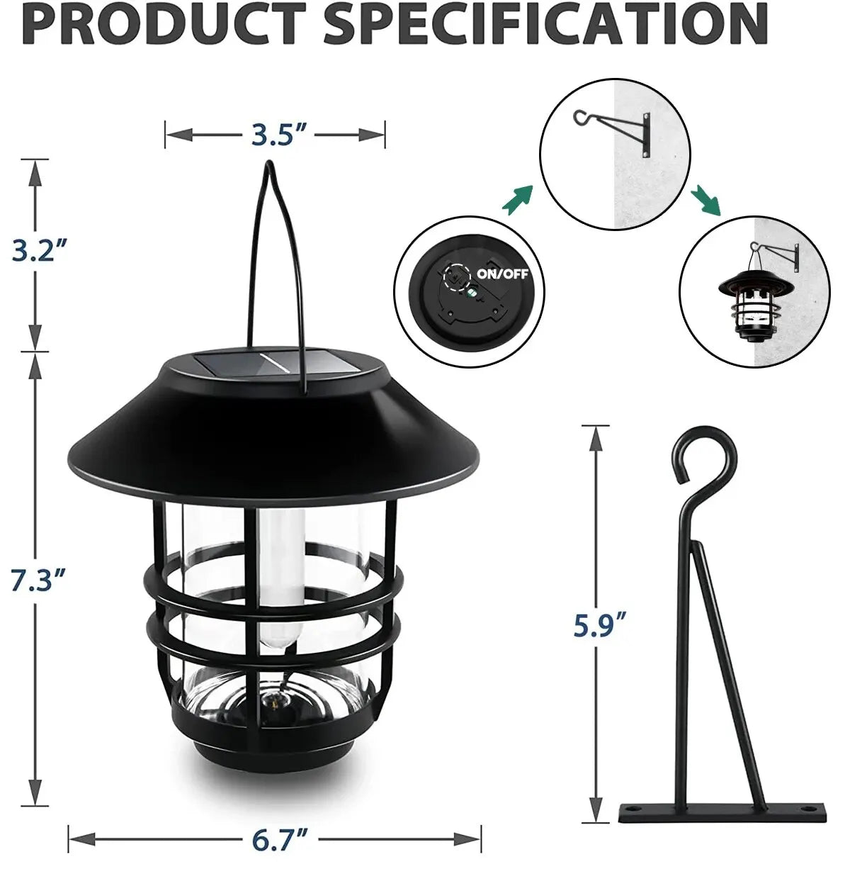 1pcs Solar Hanging Lantern Outdoor Flickering Flames Waterproof Heavy