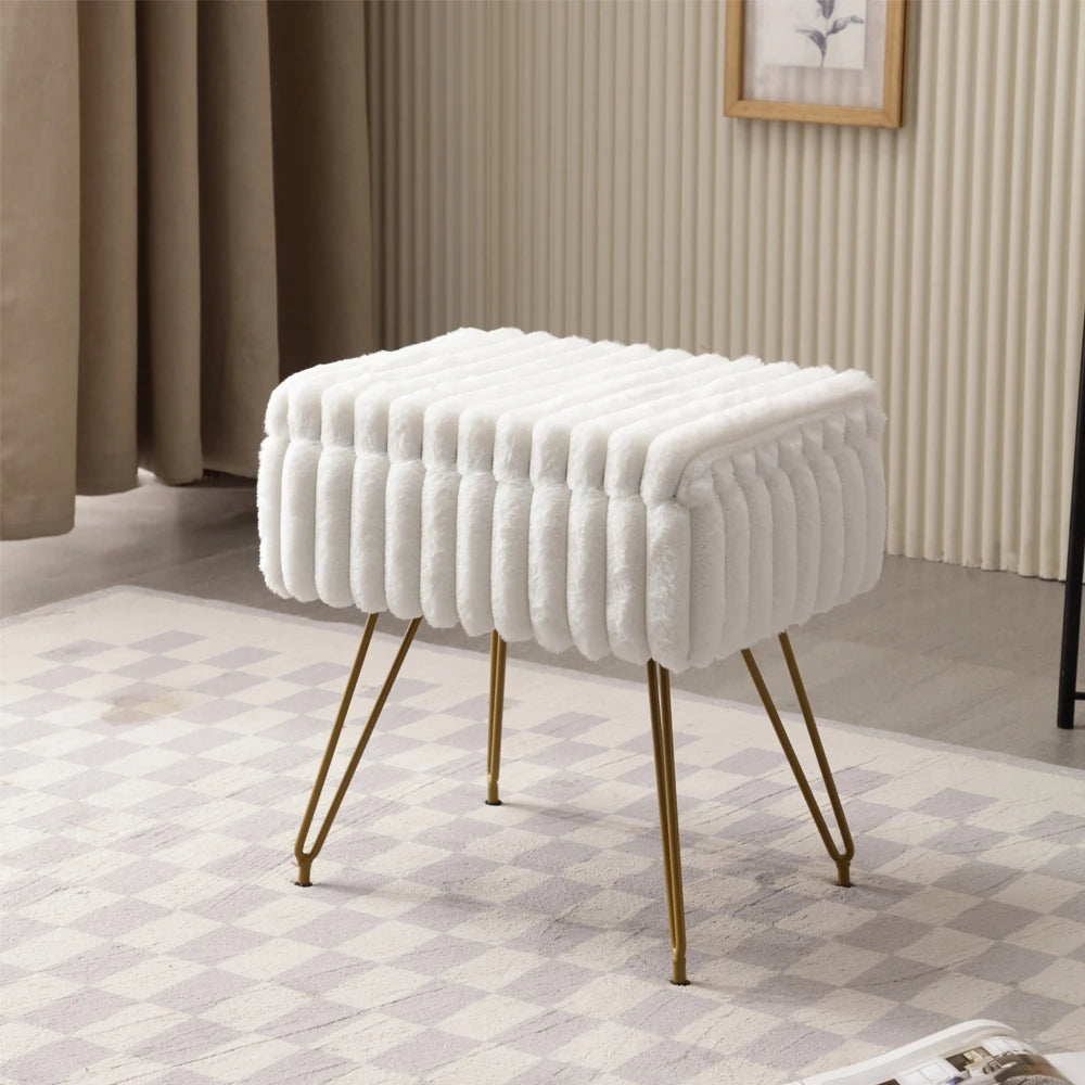 Faux Fur Vanity Stool with Hidden Storage