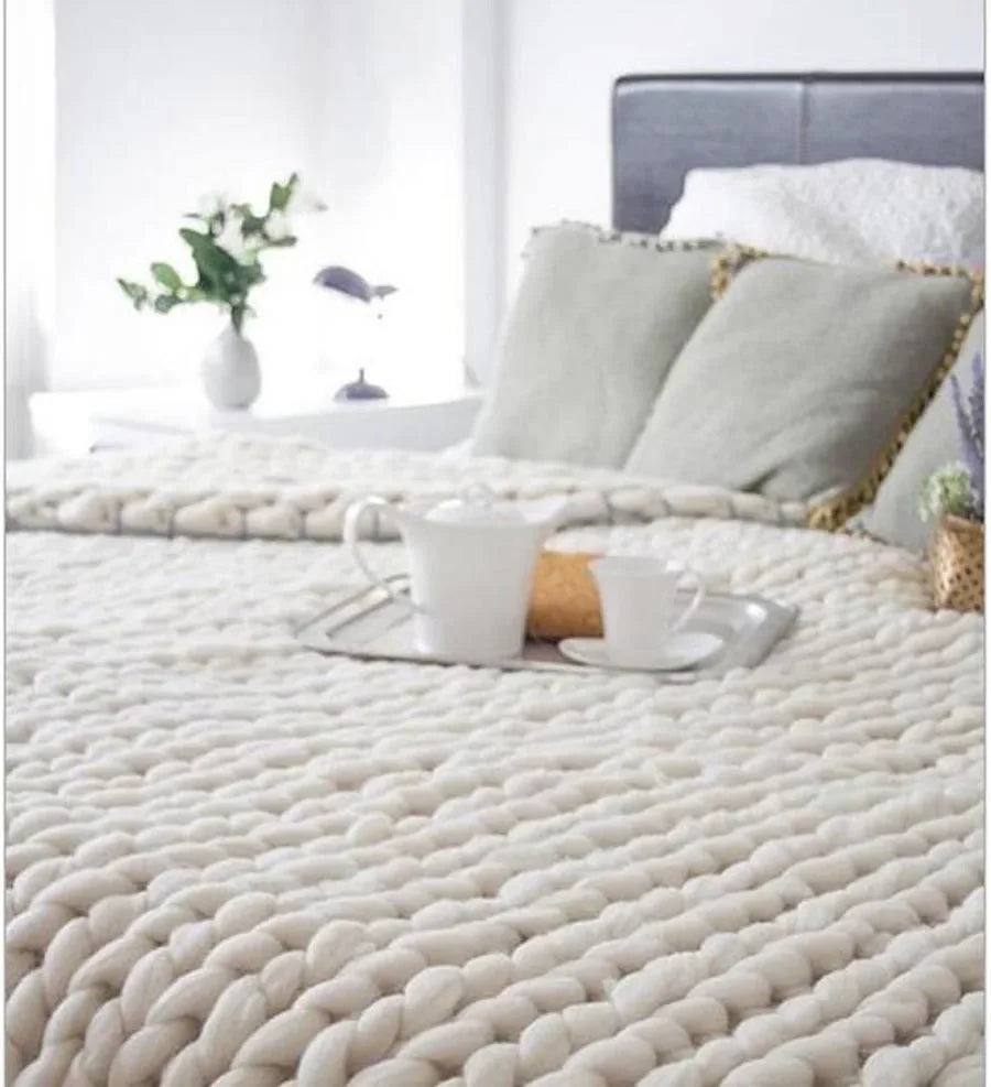 Chunky Knit Wool Throw Blanket