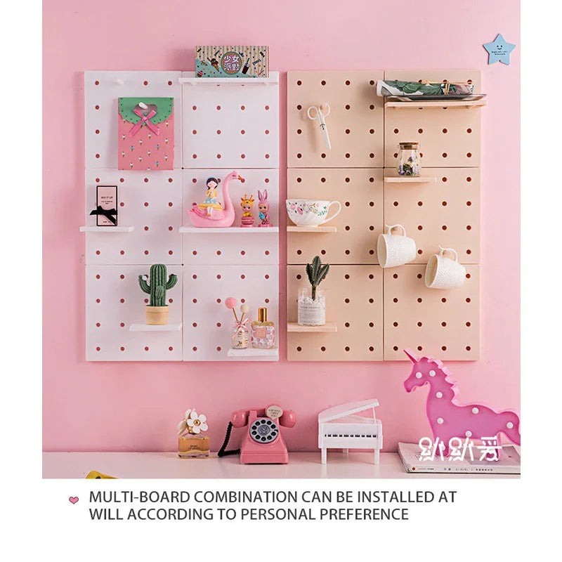 Punch Free Pegboard Display Stand Wall Organizer Storage Plate Living Room Kitchen Bedroom Wall Hanging Decoration Wall Shelf