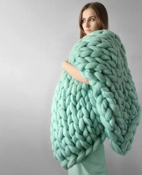 Chunky Knit Wool Throw Blanket