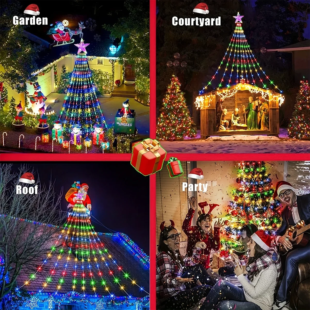 1PC Five-pointed Star Waterfall Lights USB/Solar Powered Christmas String Lights for Christmas Party Halloween Home Decor