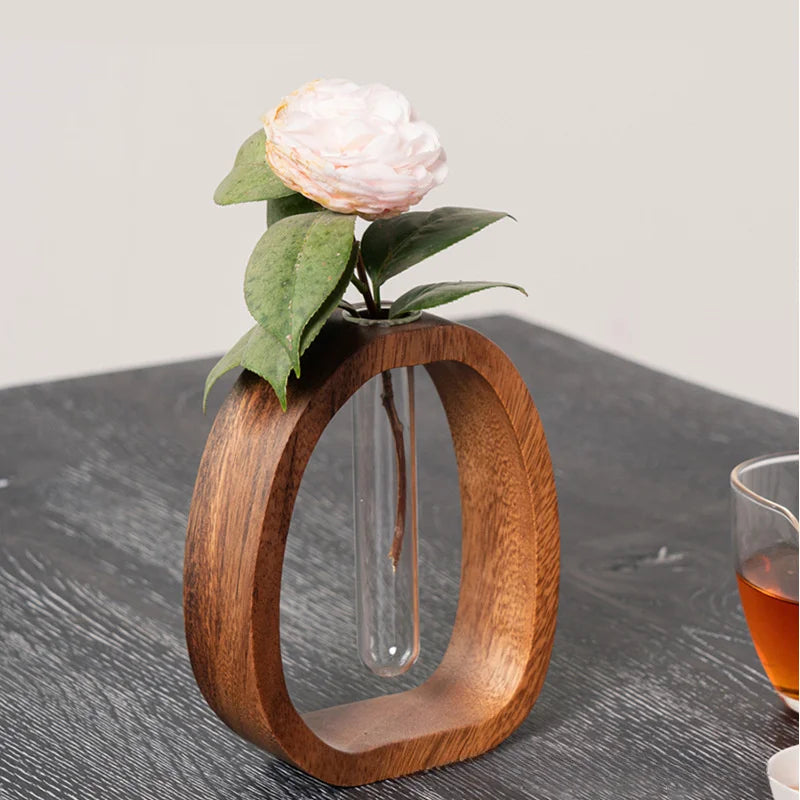 Solid Wood Base Glass Bud Vase