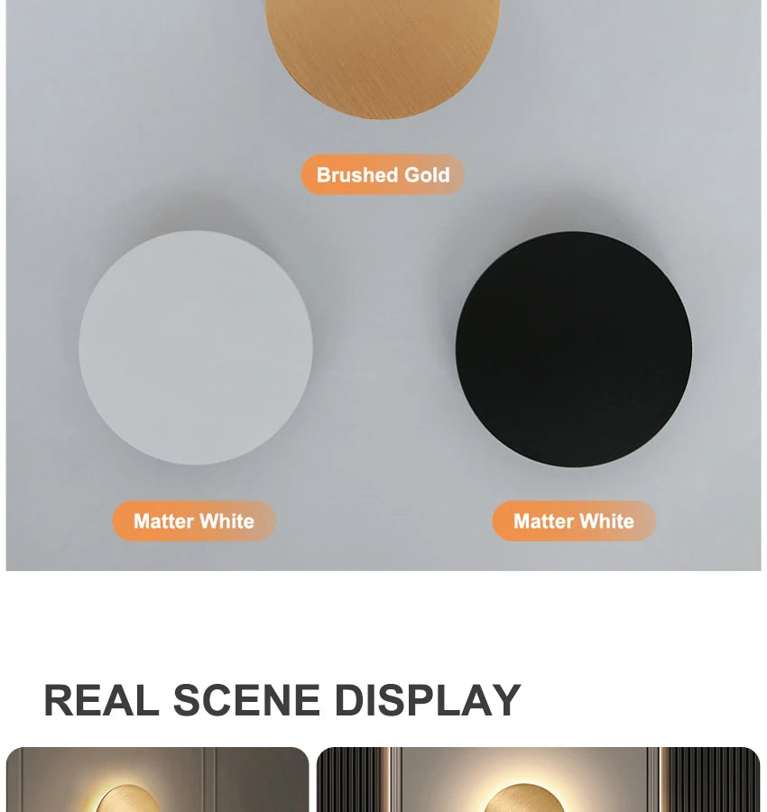Modern Round Wall Lamp 15cm/20cm LED Black/White/Gold Aluminum Acrylic