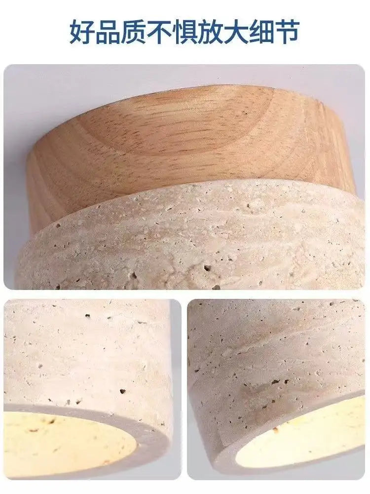 Travertine Wood Round Ceiling Light