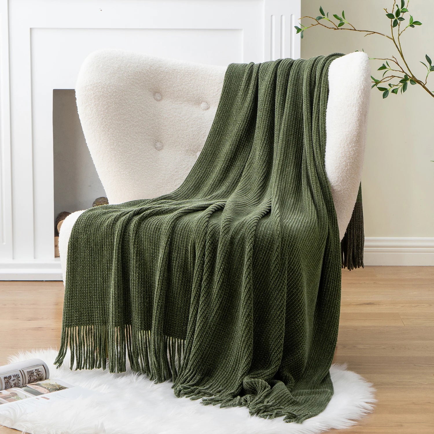 Chenille Knit Plaid Throw Blanket