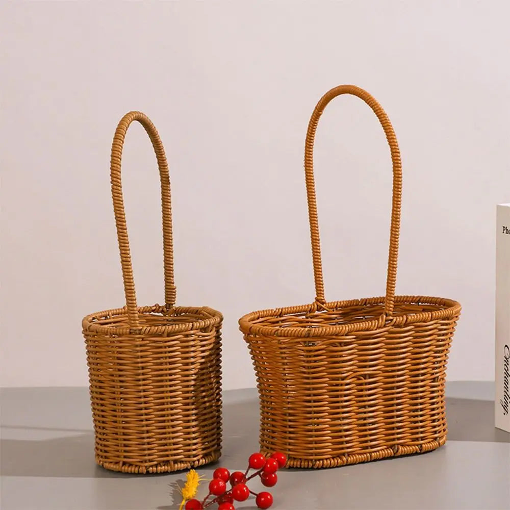 Woven Rattan Storage Basket with Handle