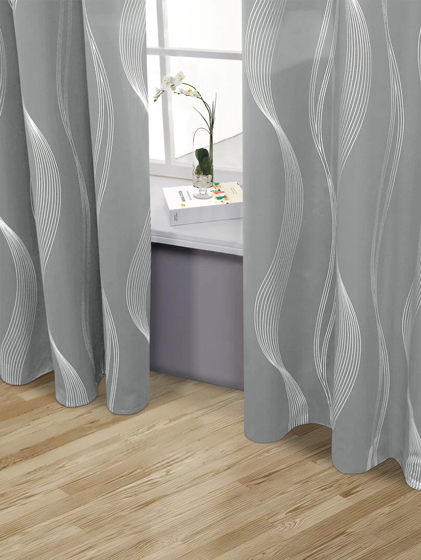 1pc High Precision Silver Embossed Wave Pattern Blackout Curtains