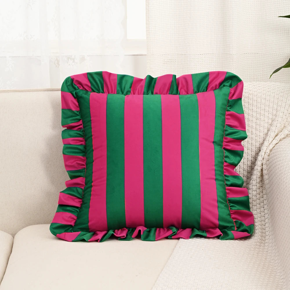 1PC Striped Lace Velvet Pillowcase 18X18Inch Pillowcases Soft Cozy