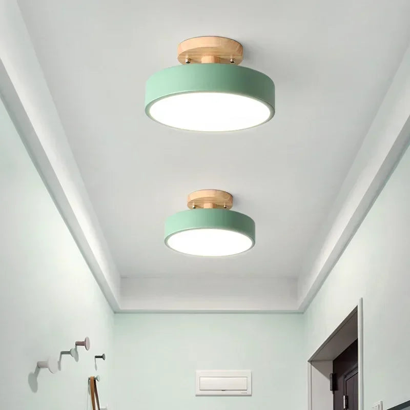 Nordic Entrance Hallway Ceiling Lamps Balcony Wood Round Cloakroom