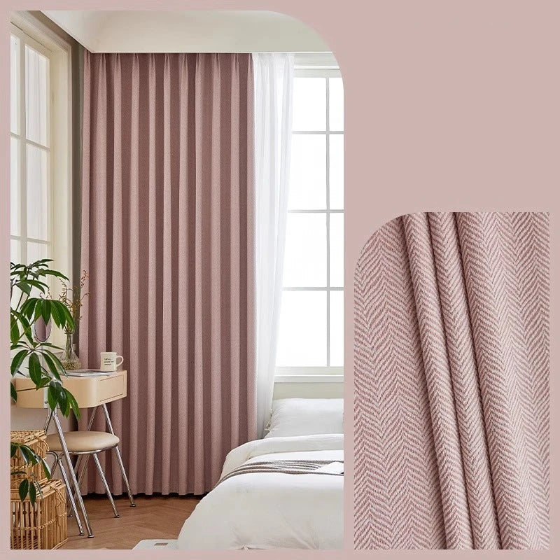 Custom Size Herringbone Thicke Beige Chenille Curtains