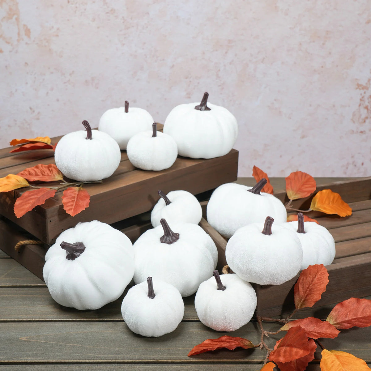 White Velvet Pumpkins, Set of 6