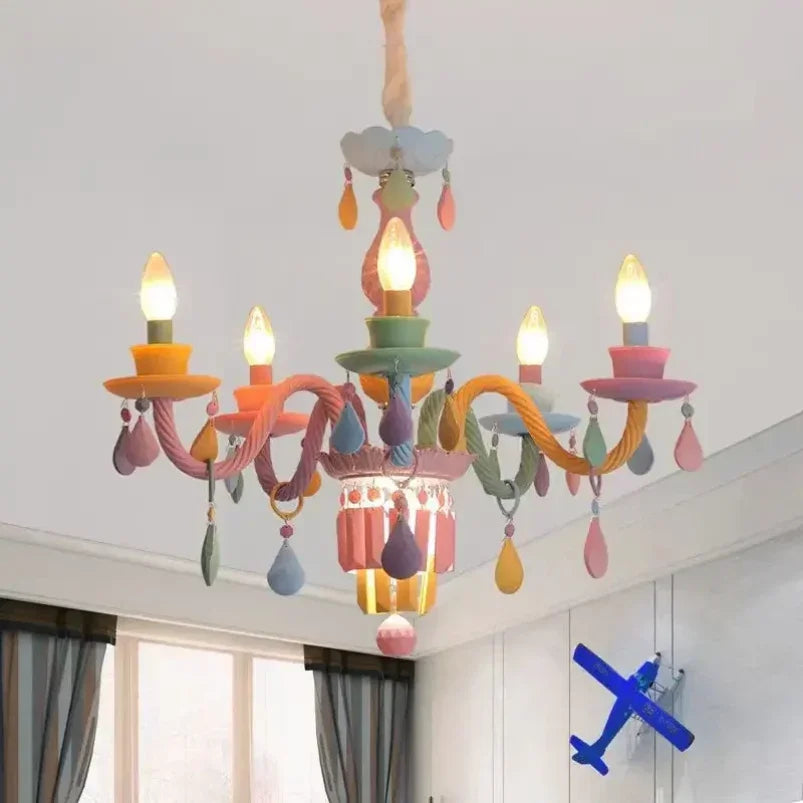 European Children Rainbow Chandelier Designer Macarone Lights Led