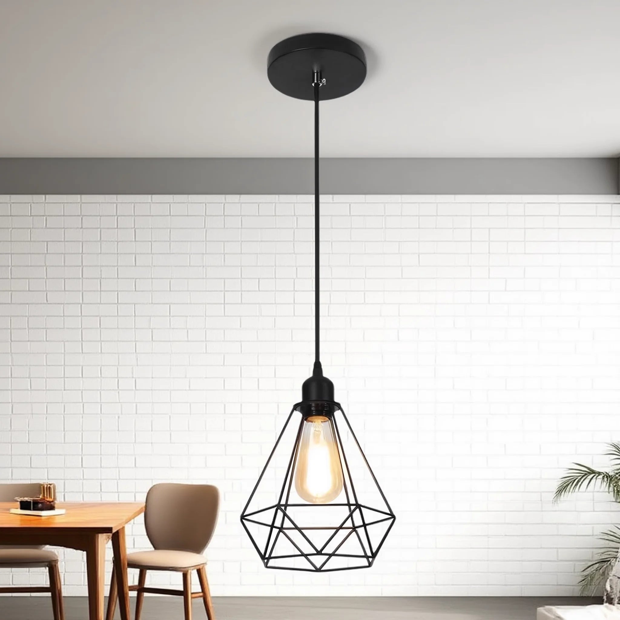 Vintage Wrought Iron Frame Pendant Light