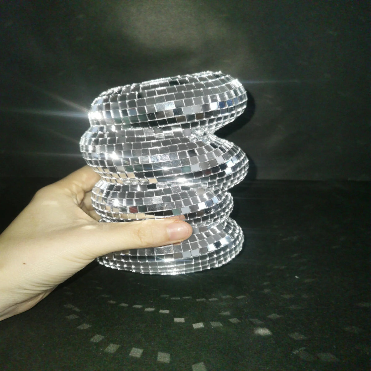 Mirrored Disco Ball Mini Vase, Silver Glass Bud Vase