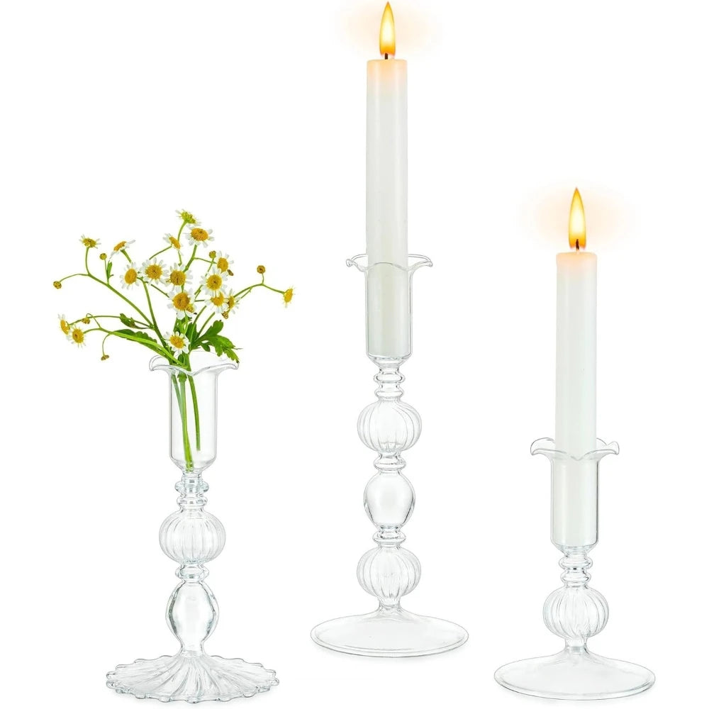 Wavy Glass Taper Candle Holders
