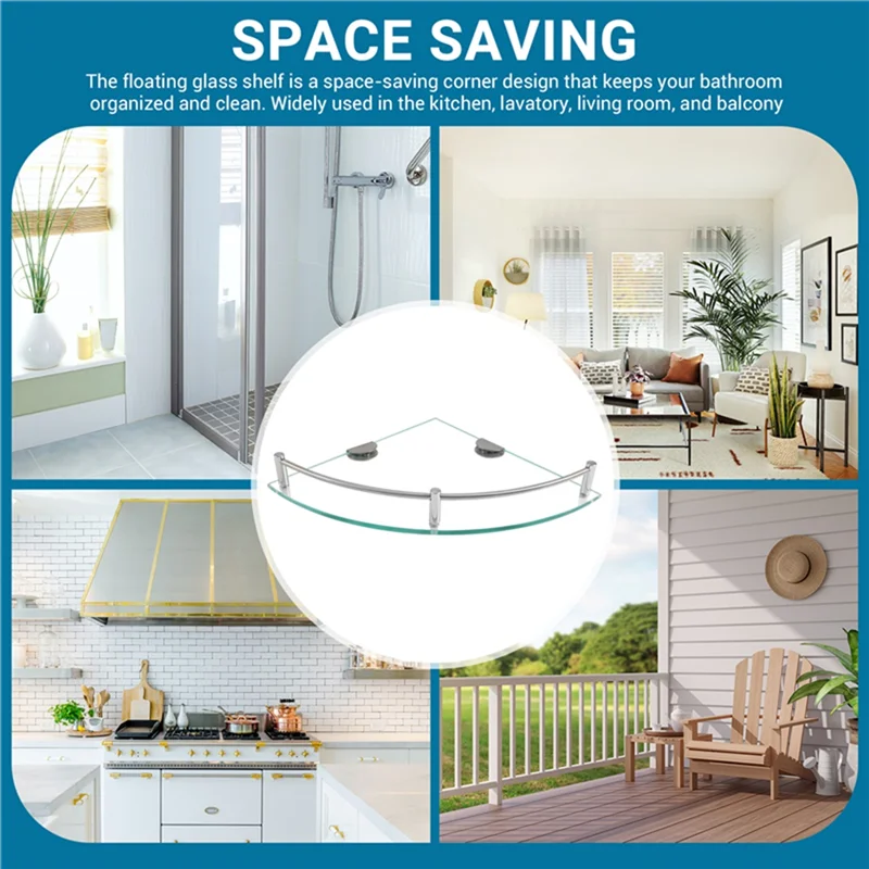 B97A-Bathroom Shelves, Bathroom Glass Corner Shelf Triangle Wall Mounted ,Tempered Glass Shelf For Storing Shower Gel/Soap