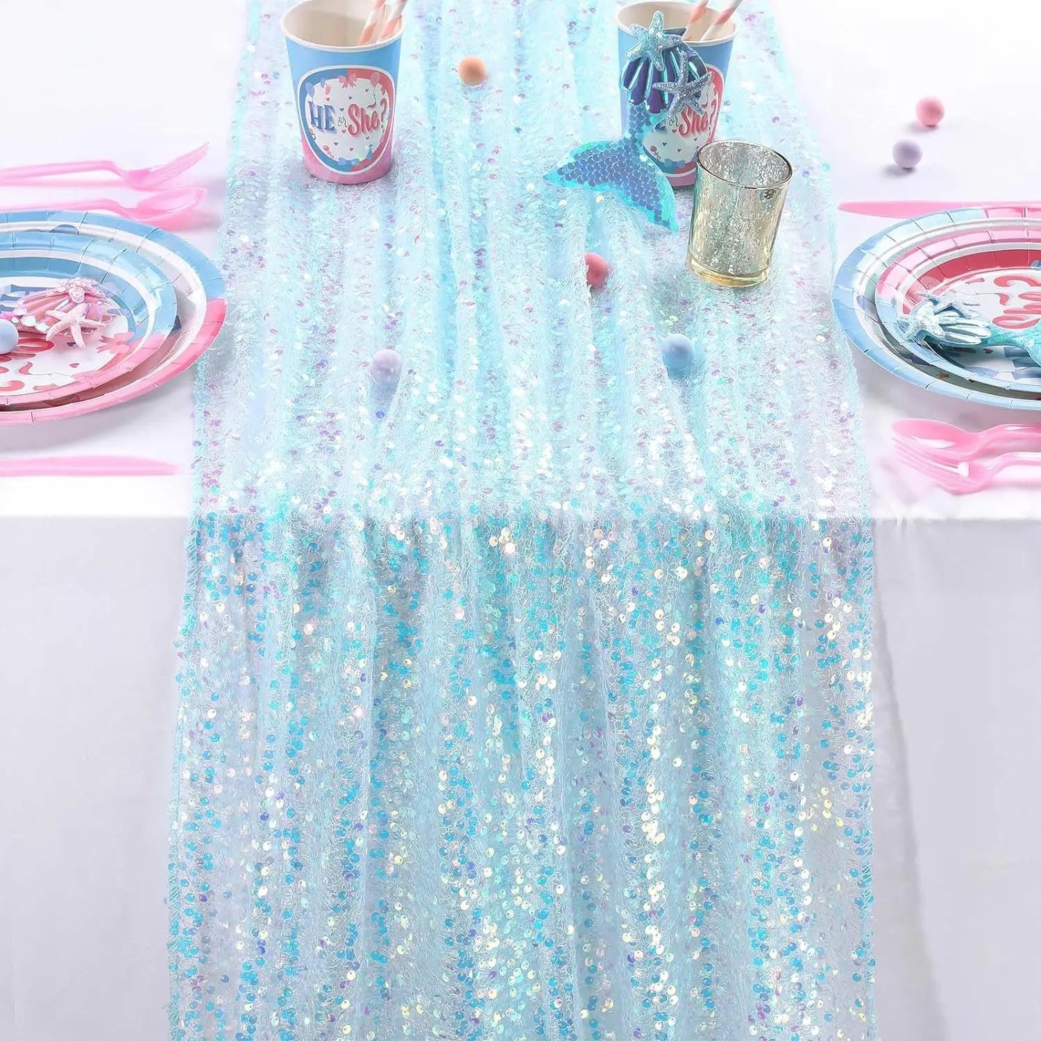 Glitter Iridescent Sequin Table Runner,Soft Wedding Dining Table Decoration