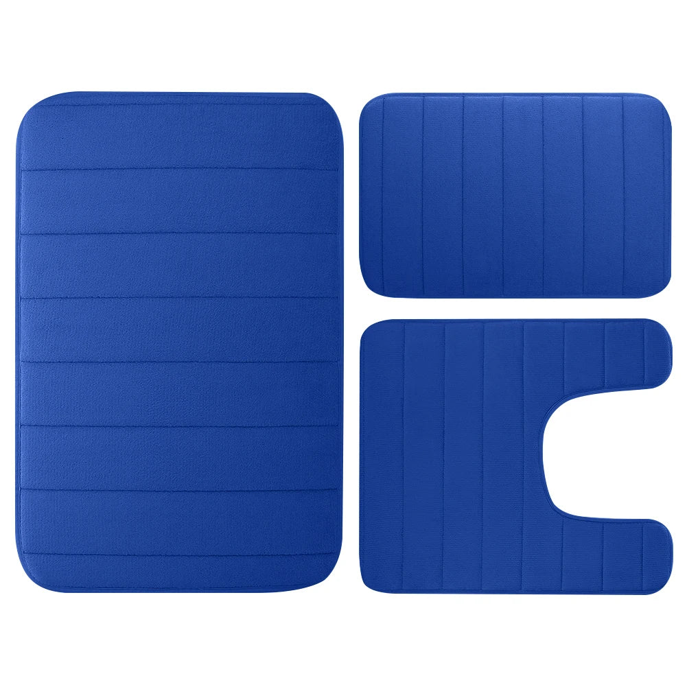 Velvet Memory Foam Bathroom Rug Set Of 3 Water Absorption Non Slip