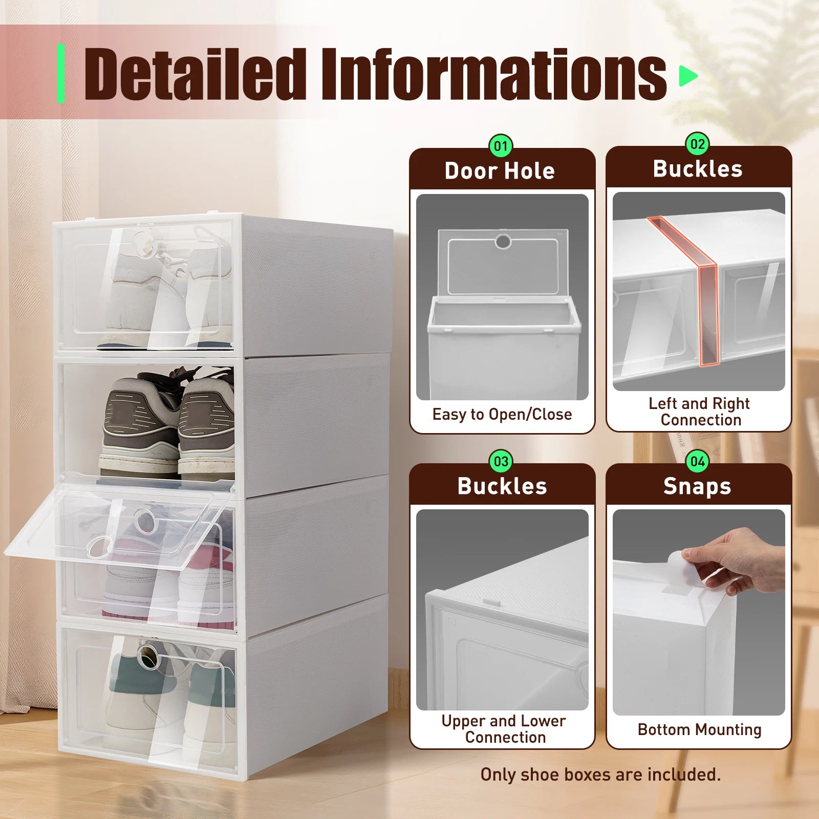 20PCS/24PCS Foldable Flip Shoe Boxes Set Shoe Rack Stackable Storage Container Plastic Clear Shoe Case Home Organizer 33*23*14cm