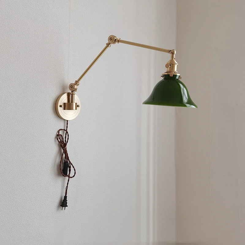 IWHD Left And Right Rotate Copper Wall Lamp Beisde Swing Long Arm Green