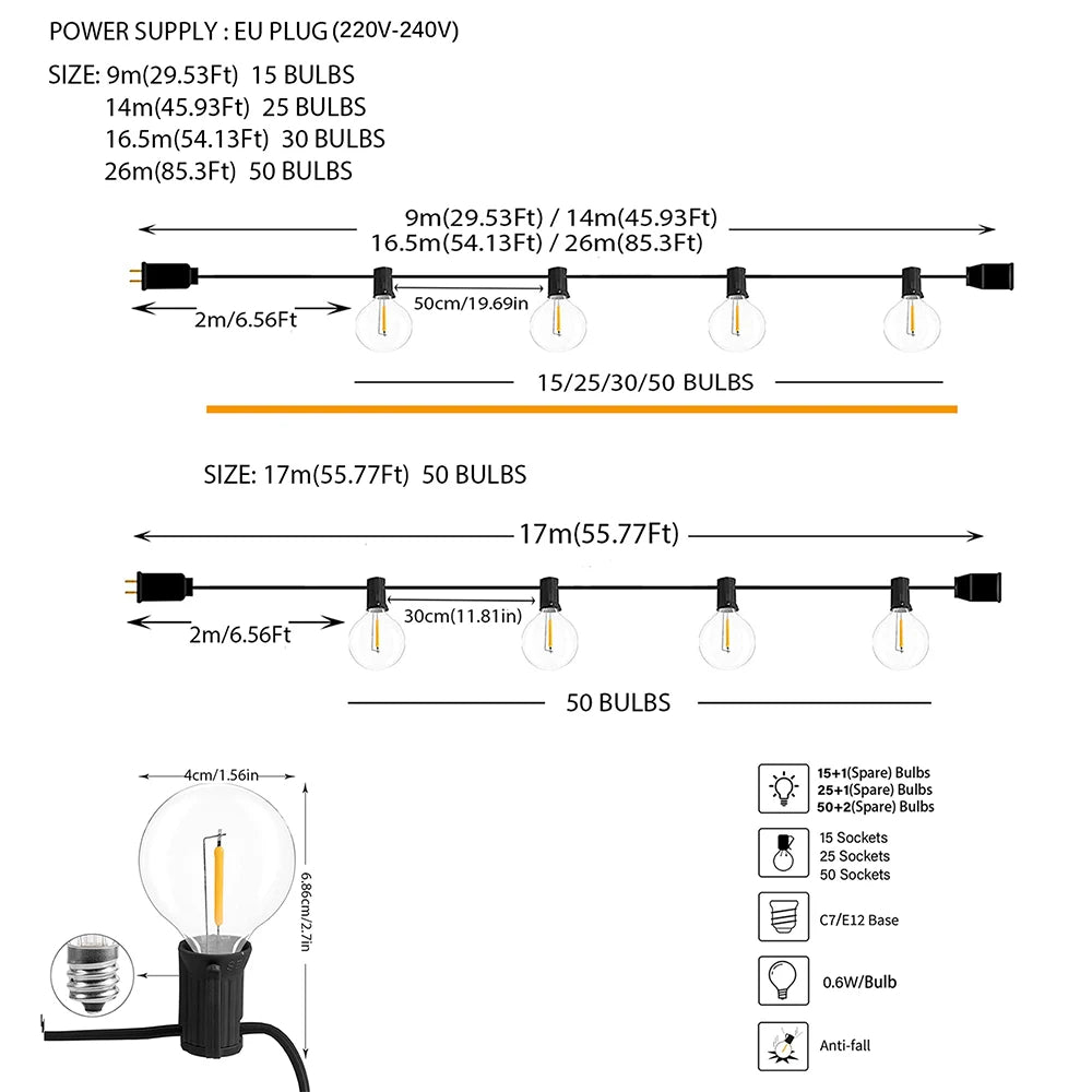 G40 Globe Festoon Patio String Lights