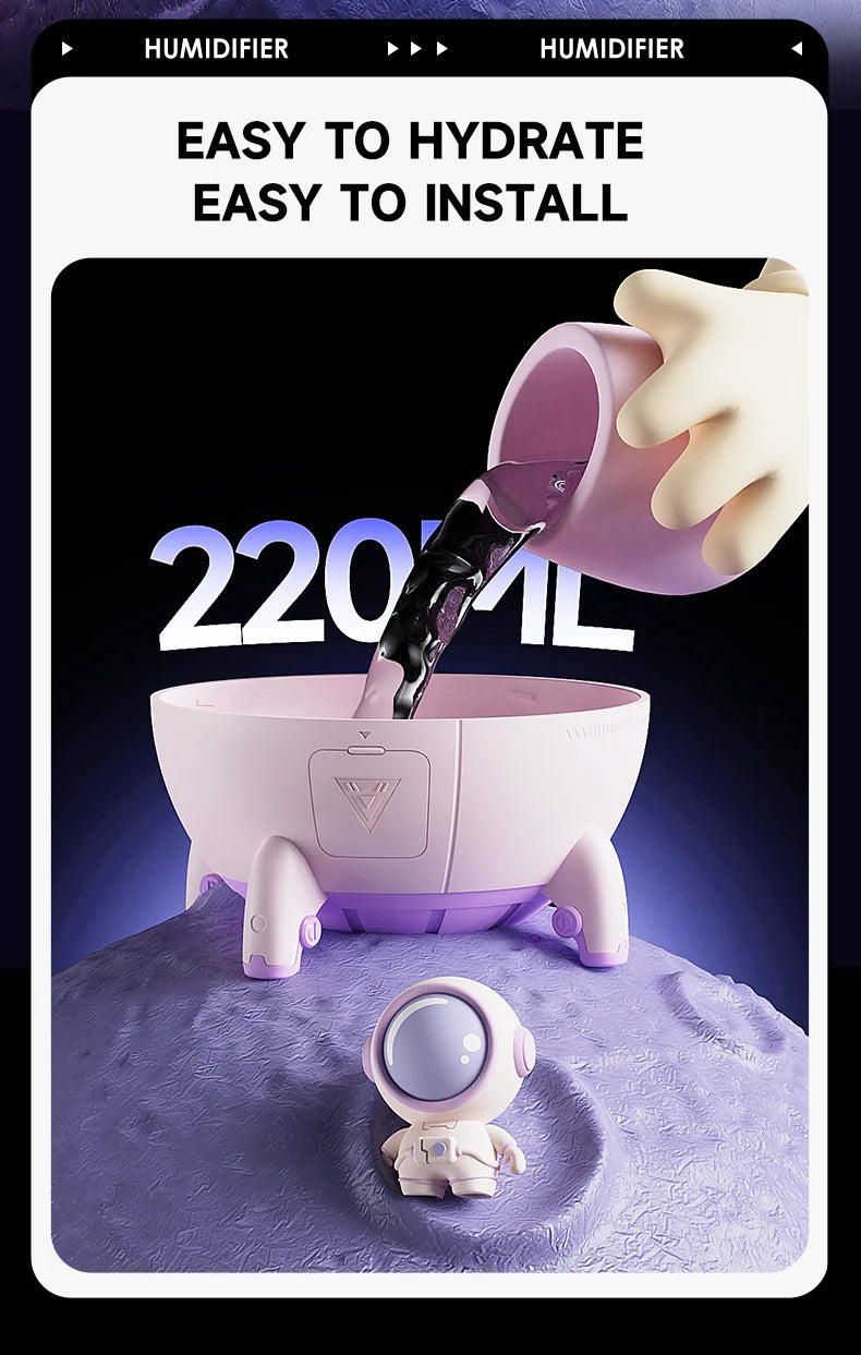 220mL Space Capsule Air Humidifier USB Plug in Rechargeable Mist