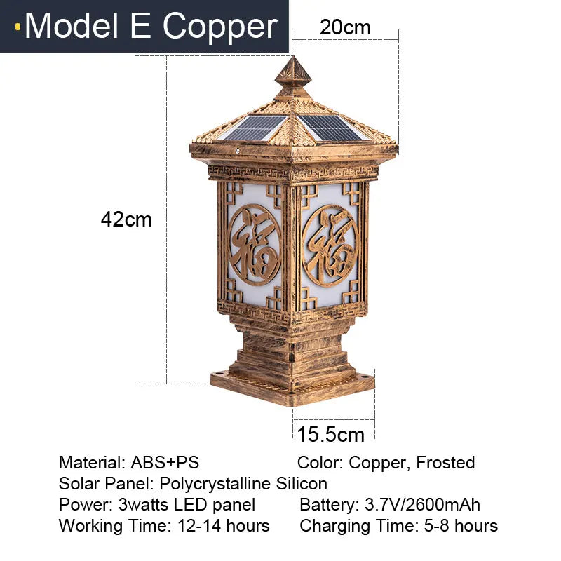 Solar LED Light Outdoor Garden Decoration Column Lamp Waterproof Street
