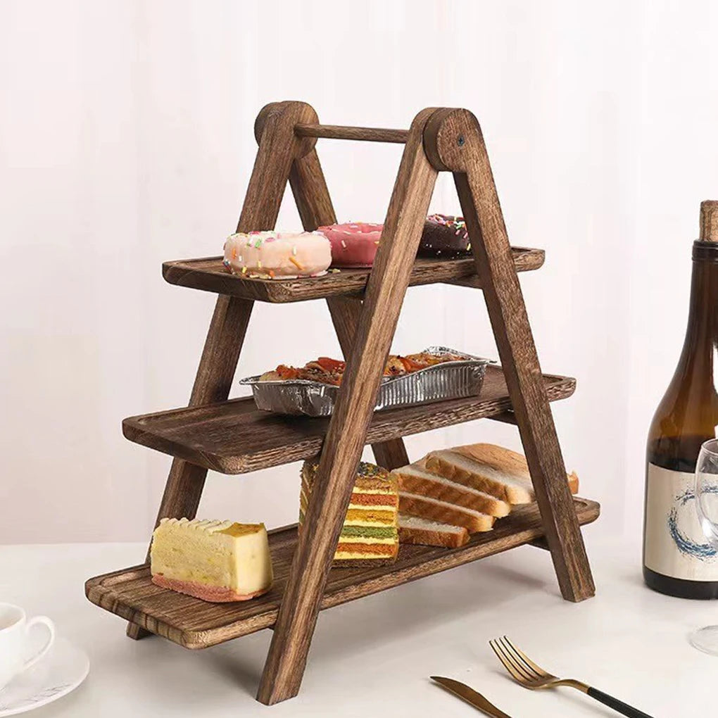 Three Tier Wooden Serving Tray Stand