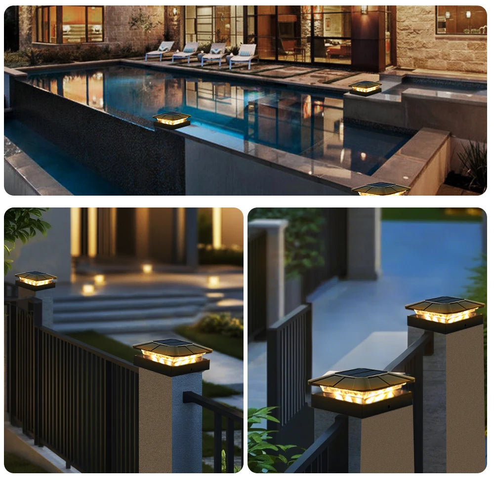 4x4in Solar Post Cap Lights Outdoor with 3 Modes Waterproof Fence Light