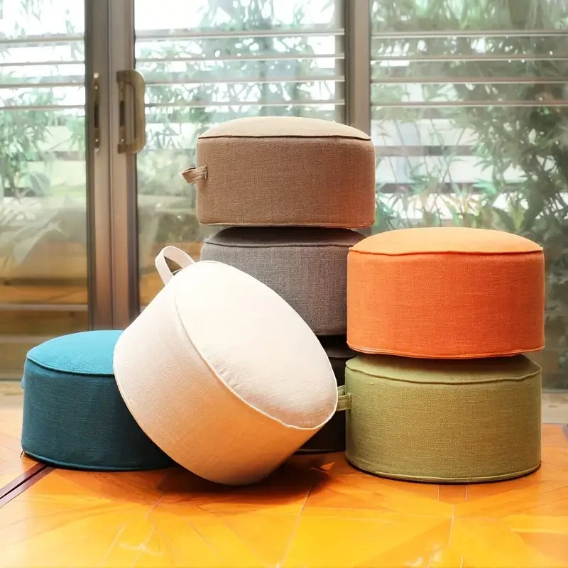 Round Floor Cushions, Tatami Thicken Pouf Ottoman, Detachable & Washable,for Coffee Table Balcony Bay Window,with Side Handle