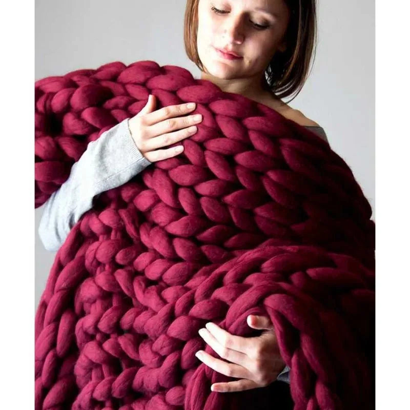 Chunky Knit Wool Throw Blanket