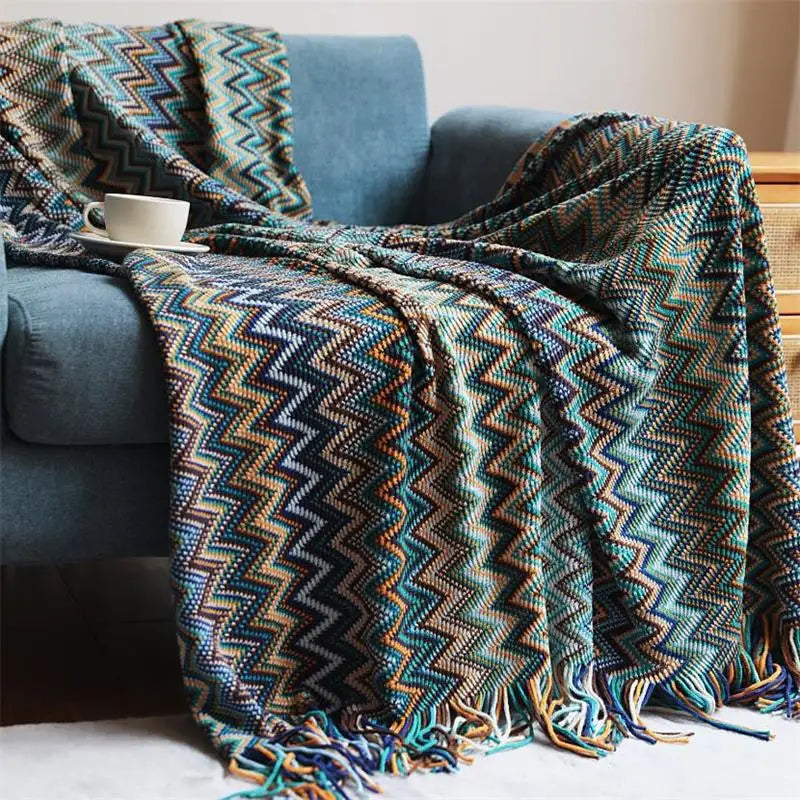 Acrylic Hand Knitted Blanket with Tassel Summer Bed Sofa Throw