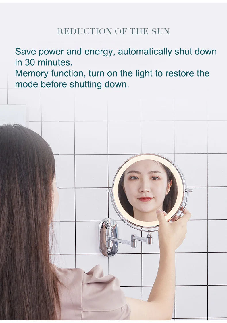 Golden Wall Mounted Folding Vanity Mirror, Double Sided with Fill Light